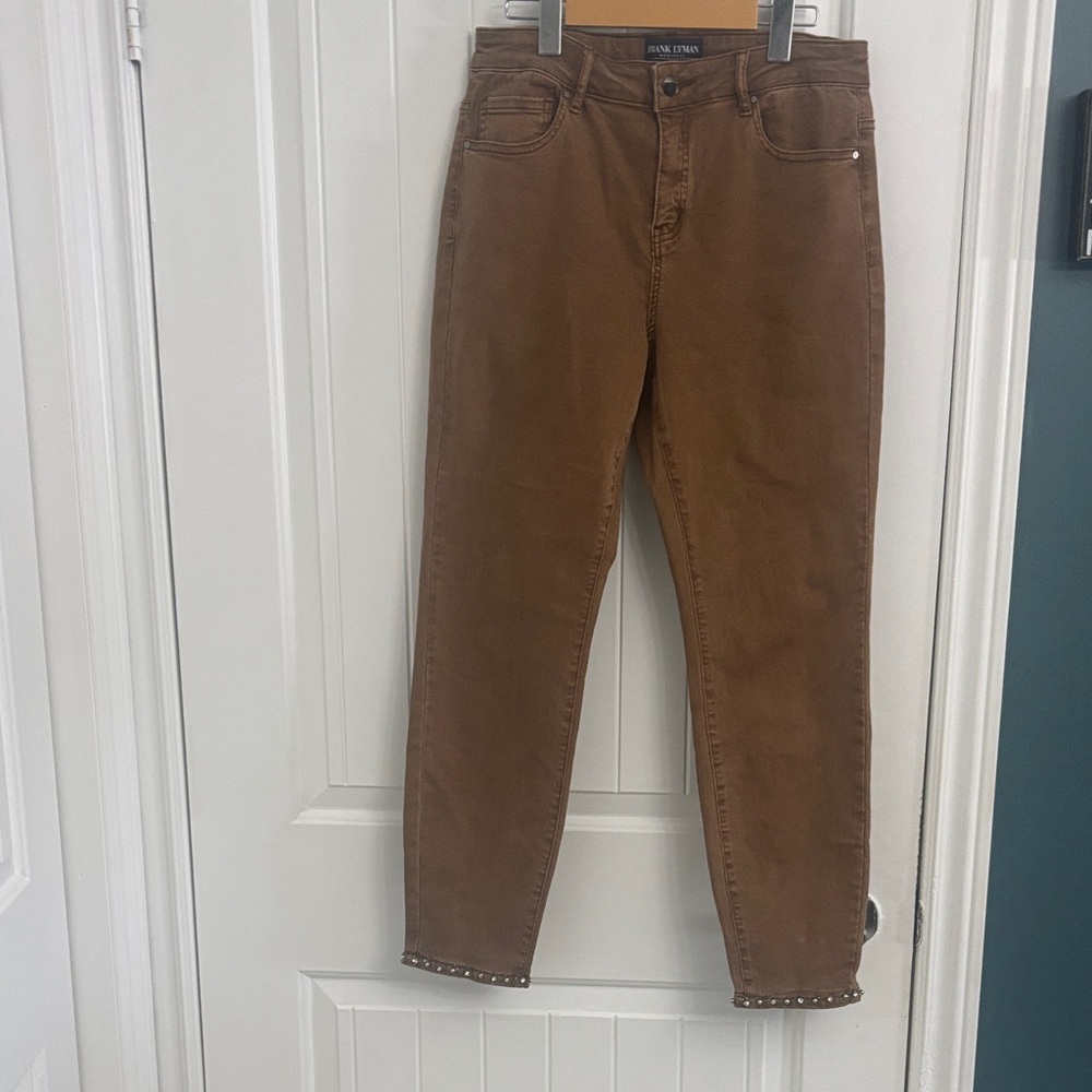 FRANK LYMAN High Rise Brown Denim with Bling Hem Details